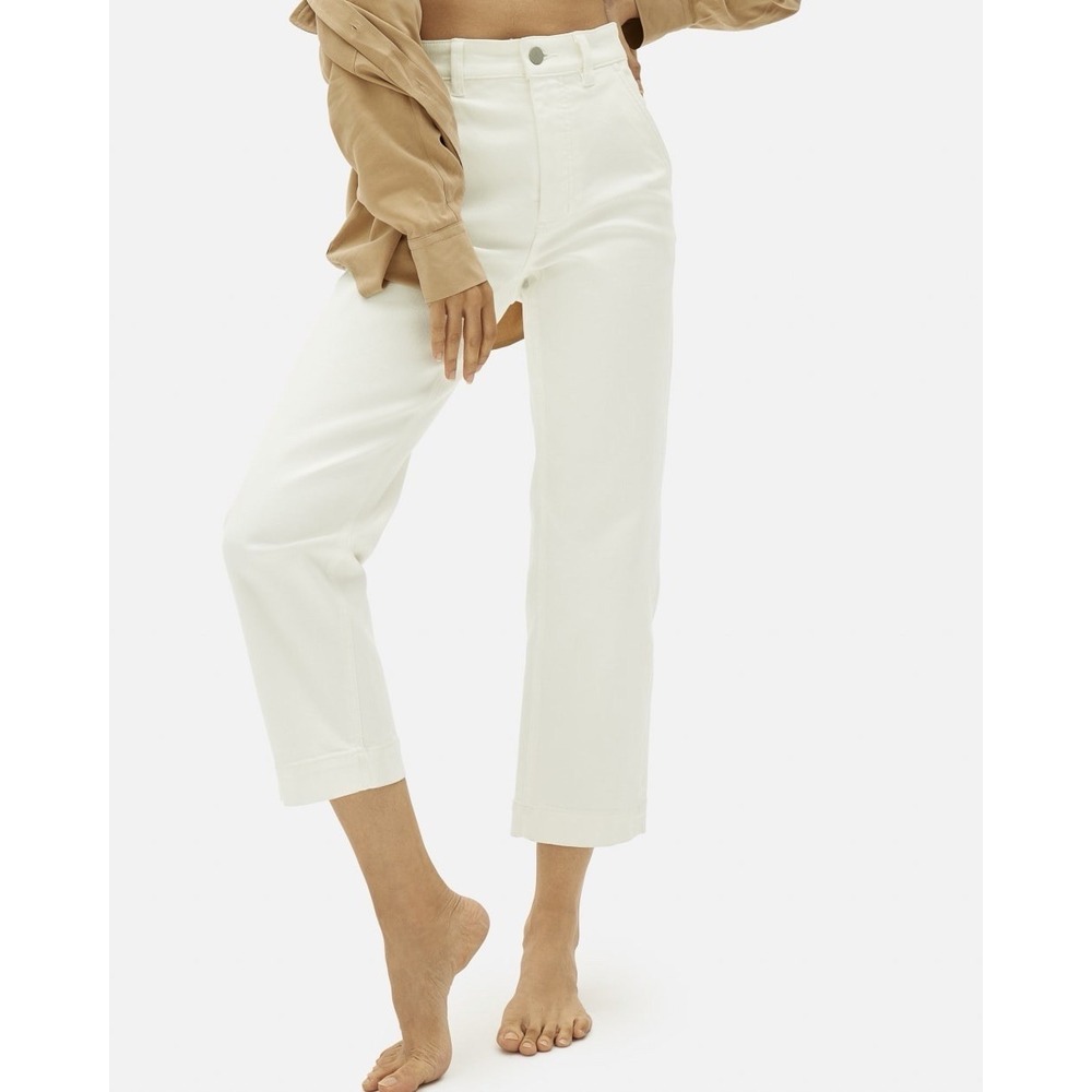 Everlane Straight Leg Crop Pants Women's 12 Ivory Organic Cotton Minimalist